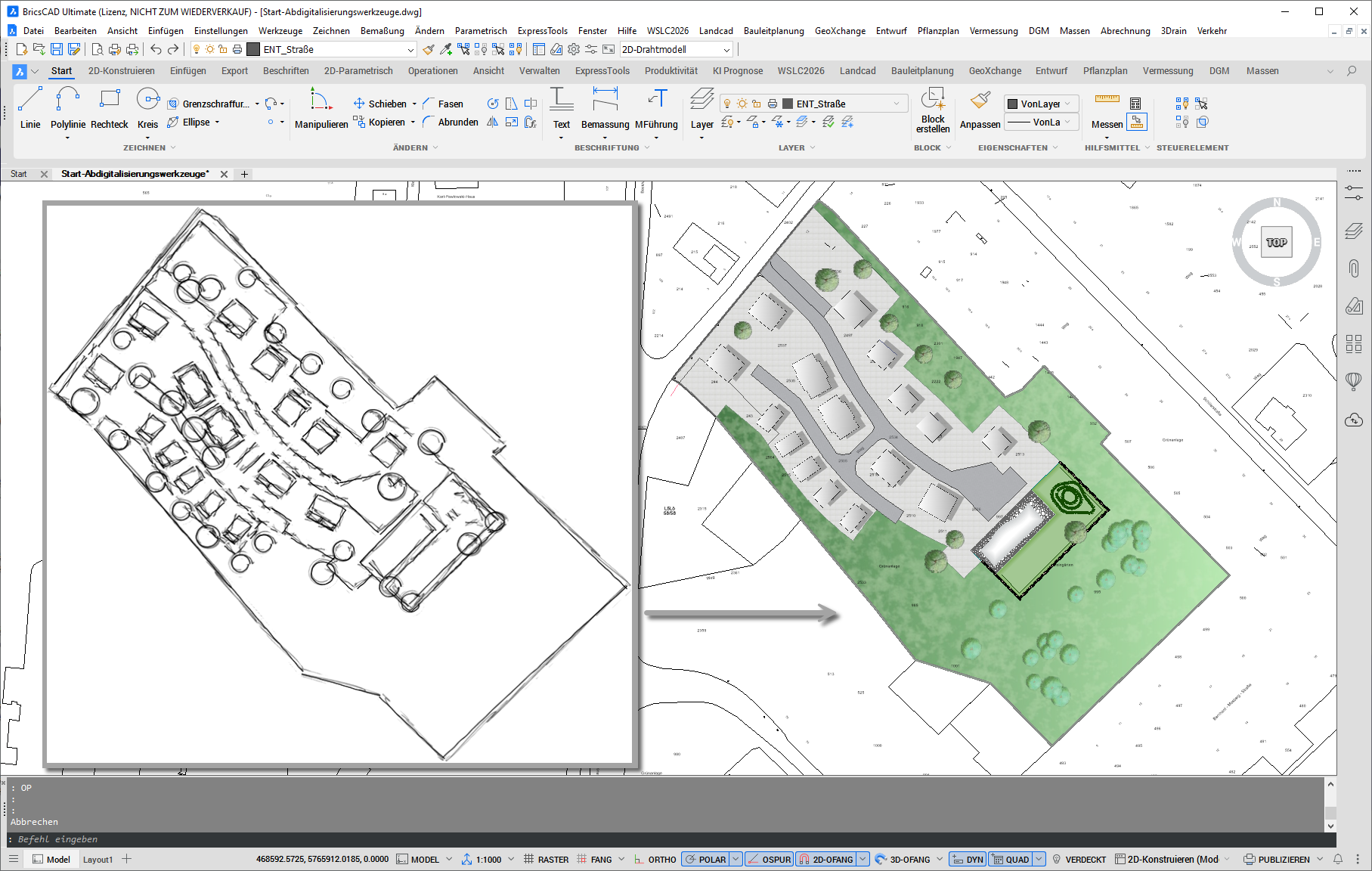 Plangrafik mit Luftbild